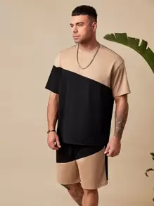 GENTILAND Men Plus Two Tone Tee & Shorts - Khaki - View 4