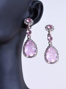 Rhinestone Water Drop Decor Clip On Earrings - Pink - View 1