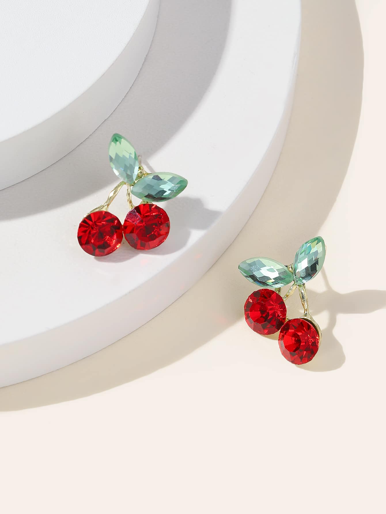 水鑽裝飾櫻桃設計耳環 - 彩色 - 查看 1
