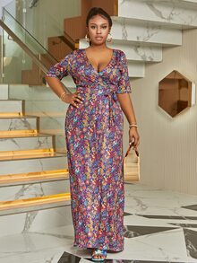 Astrid 大碼花和佩斯利圖案繫腰帶洋裝 - 彩色 - 查看 3