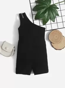 SHEIN Baby Cut Out One Shoulder Ribbed Knit Romper - Black - View 1