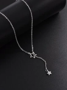 1入組耀眼方晶鋯石鑲嵌星形吊墜項鍊,時尚新風格 - 銀色 - 查看 3