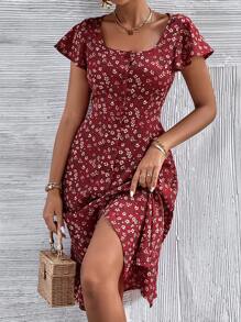 SHEIN Frenchy Đầm Nút phía trước Họa tiết hoa Boho - Nhiều màu - Xem 1