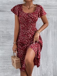 SHEIN Frenchy Đầm Nút phía trước Họa tiết hoa Boho - Nhiều màu - Xem 4