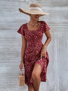 SHEIN Frenchy Đầm Nút phía trước Họa tiết hoa Boho - Nhiều màu - Xem 7