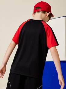 Boys Car & Letter Graphic Contrast Raglan Sleeve Tee - Black - View 2