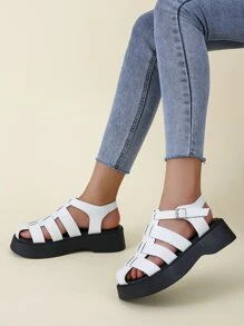 Buckle Decor Flatform Gladiator Sandals - White - View 3
