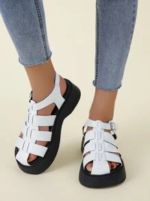 Buckle Decor Flatform Gladiator Sandals - White - View 4