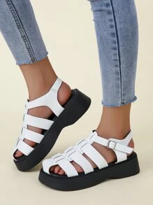 Buckle Decor Flatform Gladiator Sandals - White - View 5