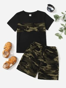 SHEIN Bộ thời trang bé trai Dây kéo Túi Ngụy trang Thể thao - Nhiều màu - Xem 1