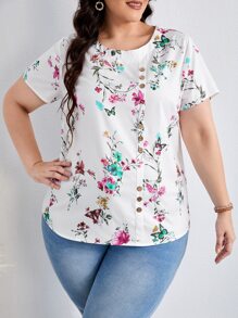 EMERY ROSE 大碼蝴蝶和雛菊圖案假鈕扣襯衫 - 白色 - 查看 1