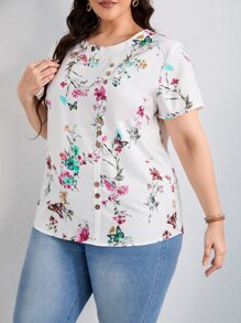 EMERY ROSE 大碼蝴蝶和雛菊圖案假鈕扣襯衫 - 白色 - 查看 3