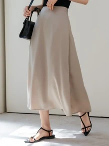 DAZY Cao eo Khóa kéo bên cạnh Váy chữ A - Màu be - Xem 2