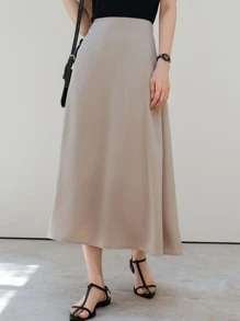DAZY Cao eo Khóa kéo bên cạnh Váy chữ A - Màu be - Xem 3