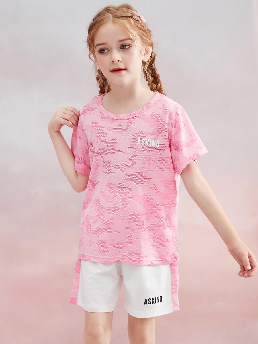 Girls Letter Graphic Tee & Shorts - Multicolor - View 1