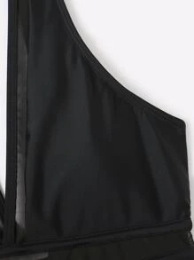 SHEIN Swim Summer Beach Mesh Panel One Piece Swimsuit - Black - View 8