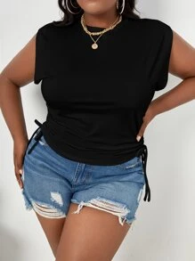 SHEIN Essnce Top tank con cordón fruncido lateral - Negro - Ver 1