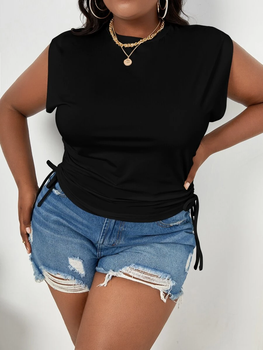 SHEIN Essnce Top tank con cordón fruncido lateral - Negro - Ver 1