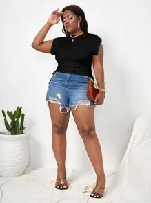 SHEIN Essnce Top tank con cordón fruncido lateral - Negro - Ver 3