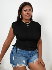 SHEIN Essnce Top tank con cordón fruncido lateral - Negro - Ver 4