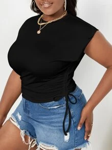 SHEIN Essnce Top tank con cordón fruncido lateral - Negro - Ver 5