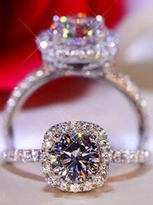 Shescity Cubic Zirconia Decor Ring - Silver - View 1