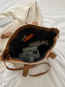 Túi rơm quai đôi tối giản, nhẹ, giản dị, dung tích lớn, quà tặng Ngày của Mẹ cho mẹ dành cho các bé gái tuổi teen, phụ nữ, sinh viên đại học, hoàn hảo cho sinh viên đại học, trung học cơ sở, trung học phổ thông, ngoài trời, du lịch, đi chơi, mua sắm - màu nâu - Xem 4