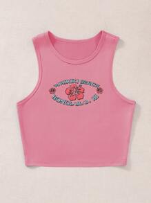 SHEIN Unity 90s Floral & Letter Graphic Crop Tank Top - Watermelon Pink - View 4