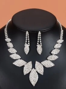 Rhinestone Decor Necklace & Drop Earrings - Silver - View 2