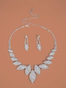 Rhinestone Decor Necklace & Drop Earrings - Silver - View 4