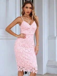 Eilly Bazar Guipure Lace Cami Dress Casual Summer Elegant - Baby Pink - View 6