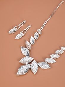 Rhinestone Decor Necklace & Drop Earrings - Silver - View 5