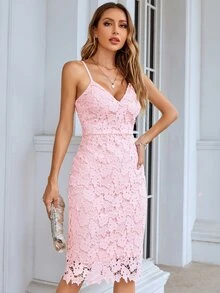 Eilly Bazar Guipure Lace Cami Dress Casual Summer Elegant - Baby Pink - View 7