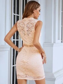 Eilly Bazar Đầm Dây kéo màu trơn Thanh lịch - Màu be - Xem 2