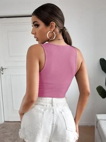 Muchica Top tank corto tejido de canalé unicolor - Rosa - Ver 2