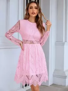 Eilly Bazar Đầm Dây kéo màu trơn Thanh lịch - Hồng - Xem 1