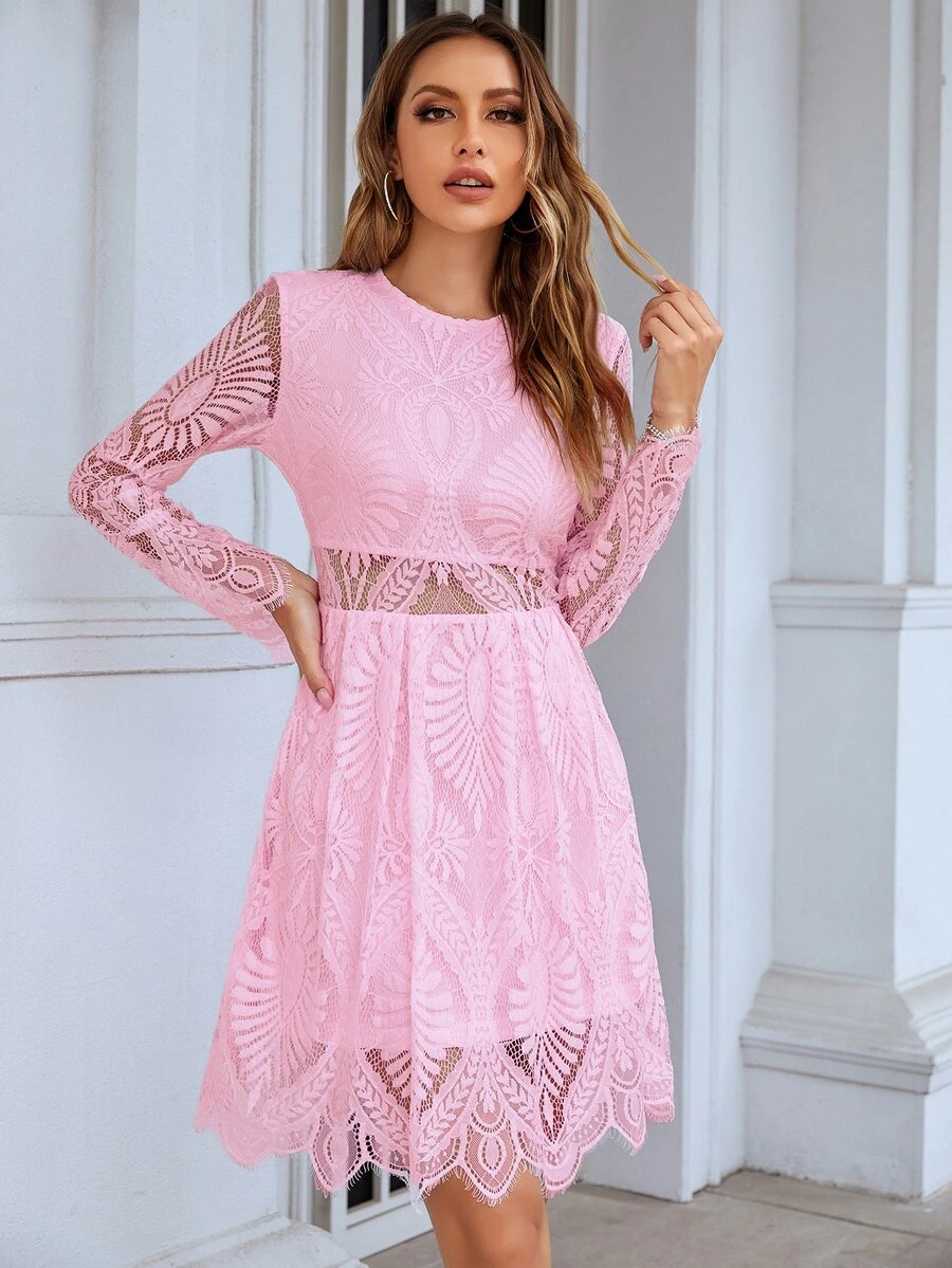 Eilly Bazar Đầm Dây kéo màu trơn Thanh lịch - Hồng - Xem 1