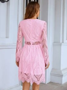 Eilly Bazar Đầm Dây kéo màu trơn Thanh lịch - Hồng - Xem 2