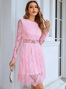 Eilly Bazar Đầm Dây kéo màu trơn Thanh lịch - Hồng - Xem 3