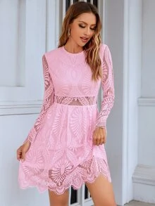 Eilly Bazar Đầm Dây kéo màu trơn Thanh lịch - Hồng - Xem 5