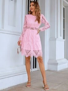 Eilly Bazar Đầm Dây kéo màu trơn Thanh lịch - Hồng - Xem 6