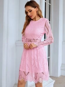 Eilly Bazar Đầm Dây kéo màu trơn Thanh lịch - Hồng - Xem 7