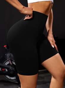 Seamluxe SHEIN Sport Seamless Wide Waistband Sports Shorts Stretchy ShortsWomen Sweat Short, Gym Short, Biker Short