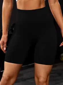 Seamluxe SHEIN Sport Seamless Wide Waistband Sports Shorts Stretchy ShortsWomen Sweat Short, Gym Short, Biker Short