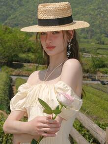 Tie Back Ruched Bust Tie Front Dress - Yellow - View 5