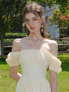 Tie Back Ruched Bust Tie Front Dress - Yellow - View 6