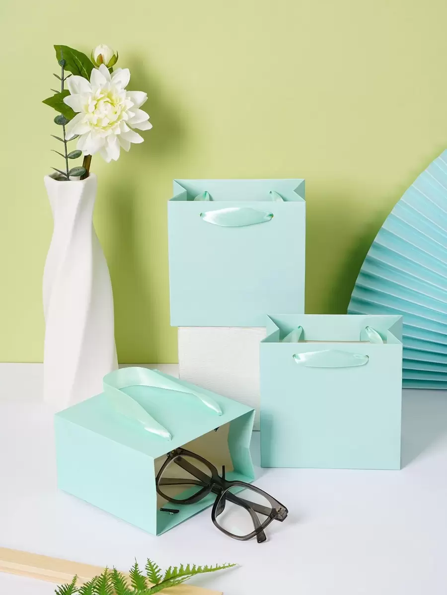 5 件/10 件纯色礼品袋，黑色便携式纸质派对收纳袋，圣诞礼品装饰，便携式小型购物袋迷你，婚礼伴娘礼品袋，生日礼物包装 - 綠色 - 查看 1