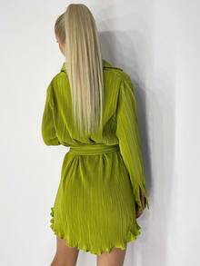 荷葉袖褶皺腰帶襯衫洋裝