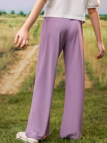 Girls Solid Straight Leg Trousers - Dusty Purple - View 2