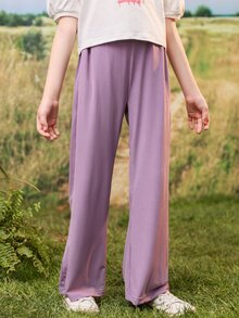 Girls Solid Straight Leg Trousers - Dusty Purple - View 3